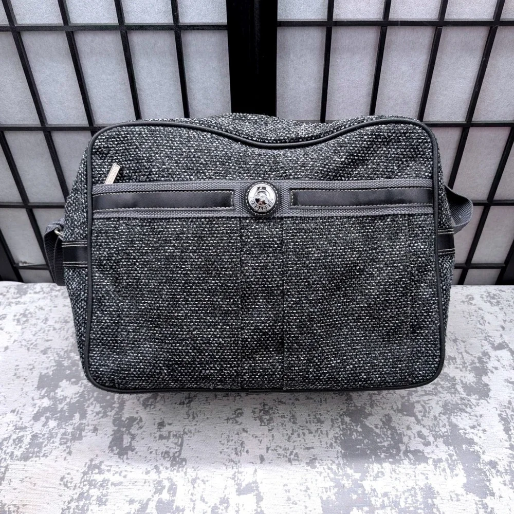 Vintage Jordache Messenger Bag Grey Black Woven Travel Laptop Bag Adjustable